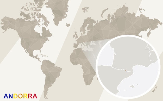 アンドラの地図と旗を拡大表示します。世界地図。