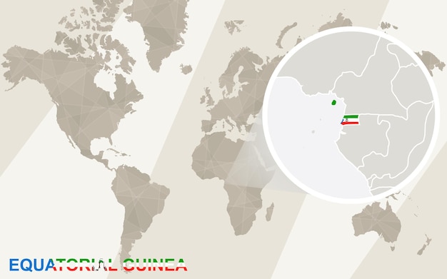 Zoom on Equatorial Guinea Map and Flag. World Map.