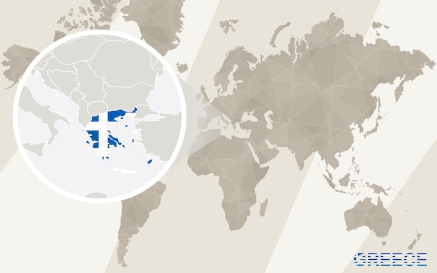 Ingrandisci la mappa e la bandiera della grecia. mappa del mondo.