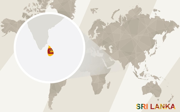 Zoom in op sri lanka-kaart en vlag. wereldkaart.