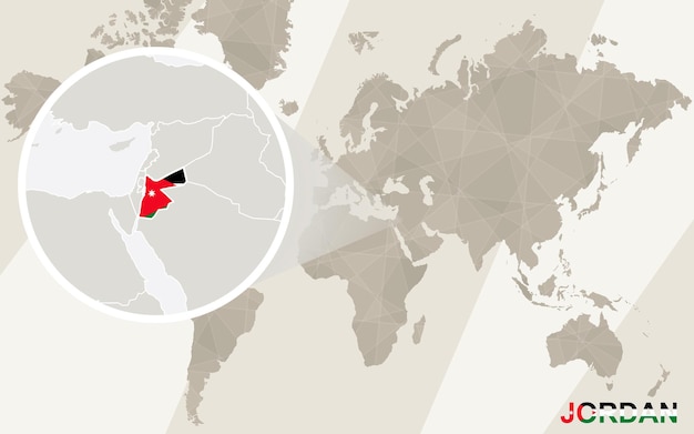 ヨルダンの地図と旗を拡大表示します。世界地図。