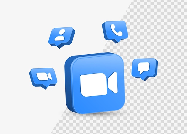 연설 거품에 알림 아이콘이 있는 소셜 미디어 로고를 위한 사각형의 확대/축소 회의 아이콘 3d 로고
