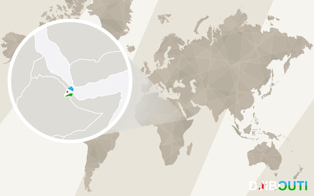 ジブチの地図と旗を拡大表示します。世界地図。