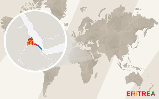 エリトリアの地図と旗を拡大表示します。世界地図。