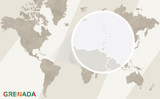 グレナダの地図と旗を拡大表示します。世界地図。