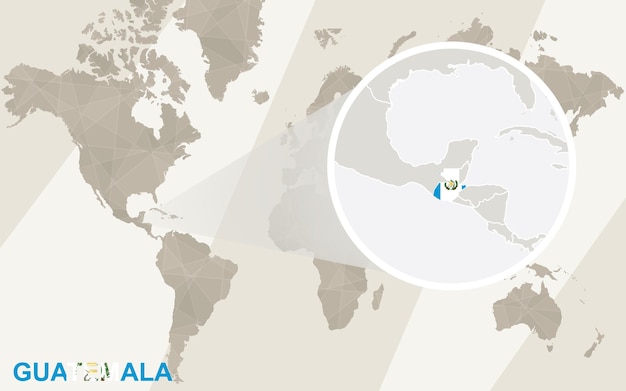 グアテマラの地図と旗を拡大表示します。世界地図。