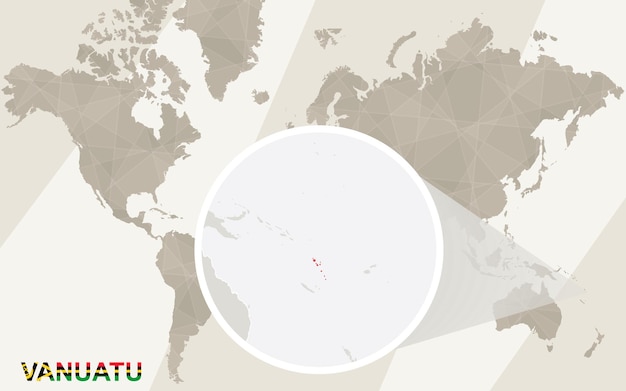 バヌアツの地図と旗を拡大表示します。世界地図。