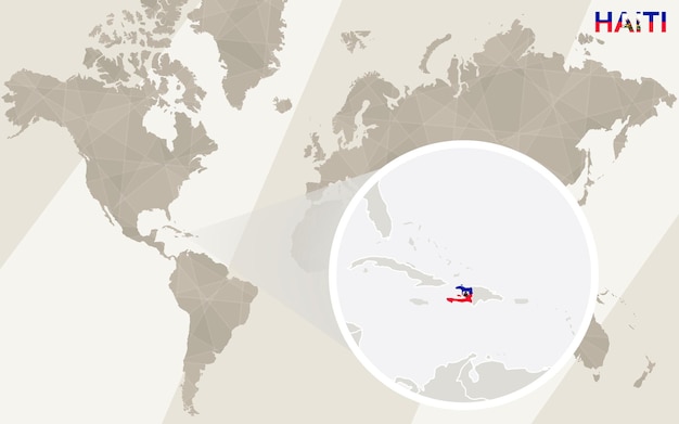 Zoom op haïti kaart en vlag. wereldkaart.