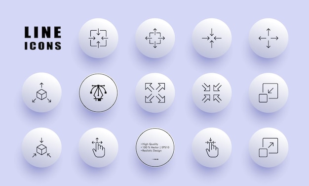 zoom in and out buttons set icon maximize minimize arrows viewing angles view cube 360 degrees scale hand window touch technology concept neomorphism style vector line icon for business