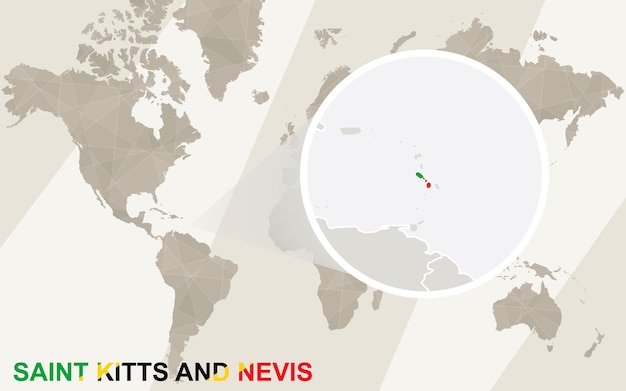Ingrandisci la mappa e la bandiera di saint kitts e nevis. mappa del mondo.