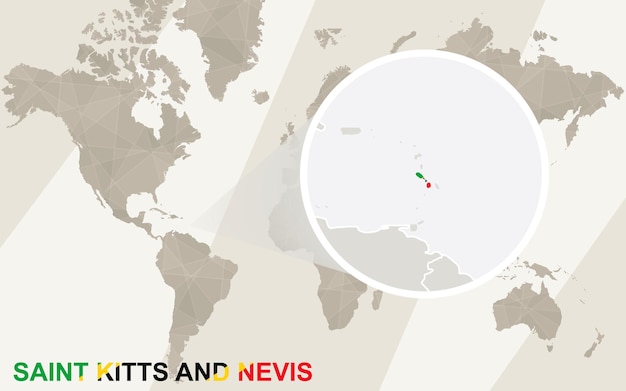 セントクリストファーネイビスの地図と旗を拡大表示します。世界地図。