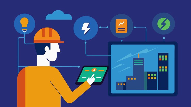 Vector a zoomedin shot of a tablet screen showing a factory manager intently reviewing production data from