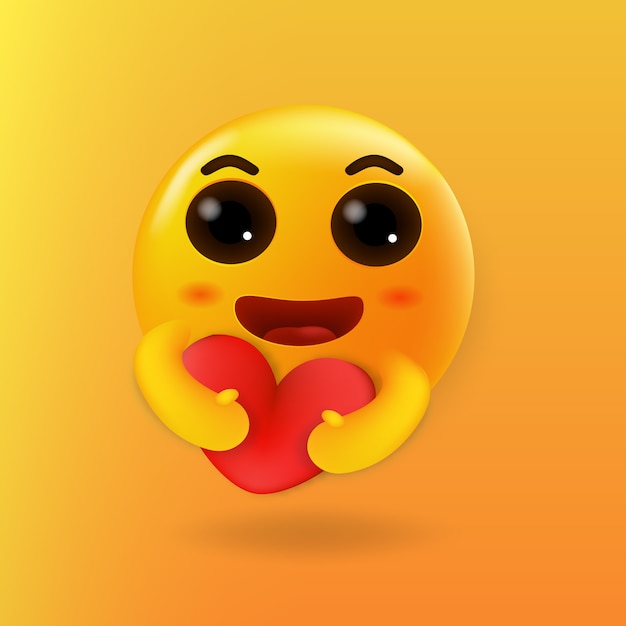 Zorg schattige emoji knuffelen een rood hart