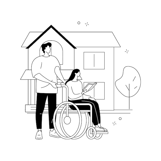 Zorg voor gehandicapten abstract concept vectorillustratie handicap zorg downs syndroom senior op rolstoel hulp voor oude mensen professionele thuisverpleging abstracte metafoor