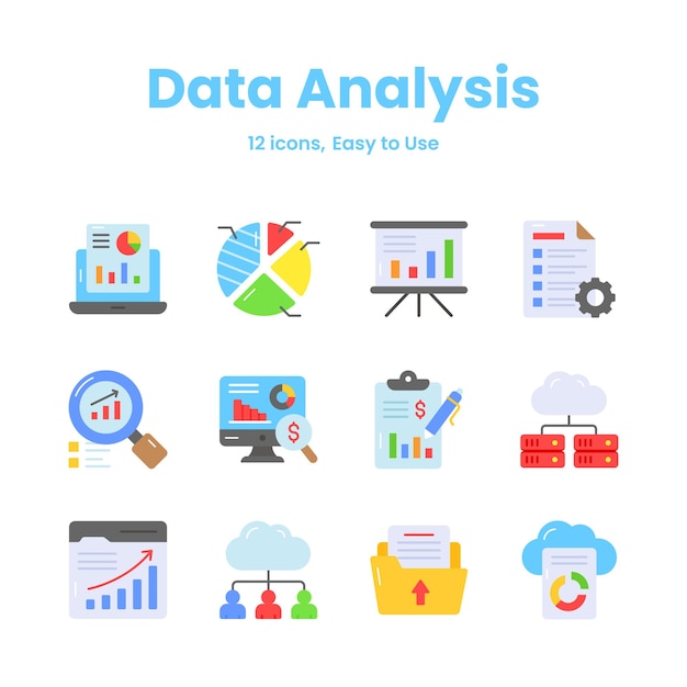 Zorgvuldig samengestelde data-analyse en statistieken iconen download deze premium vectoren gemakkelijk te gebruiken