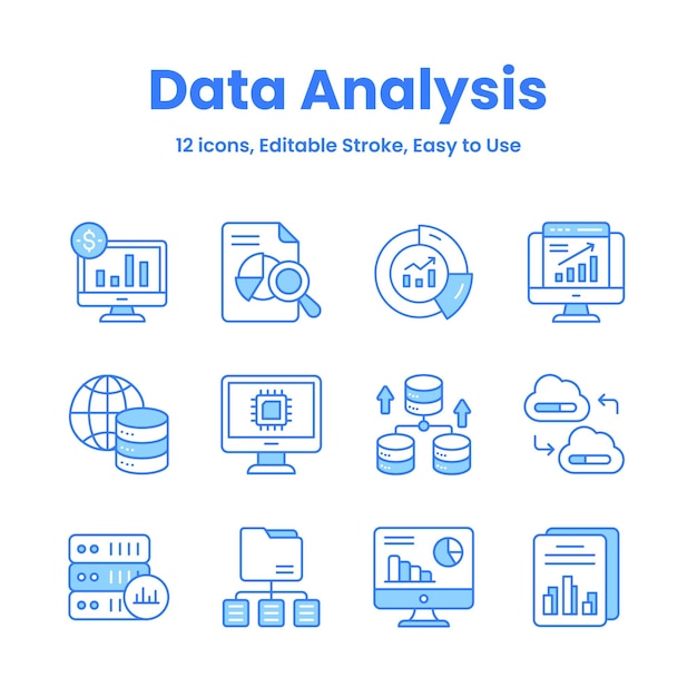 Zorgvuldig samengestelde data-analyse en statistieken iconen download deze premium vectoren gemakkelijk te gebruiken