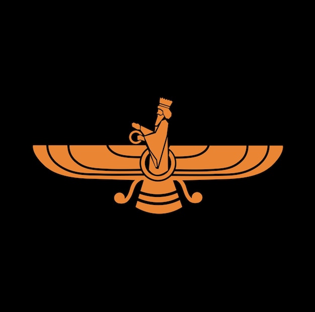 Vector zoroastrianism vector golden icon on black background parsi symbol icon