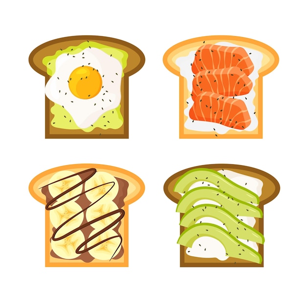 Zout en zoete toast set Lekker gezond ontbijt Heerlijke open sandwich met vis plakjes avocado
