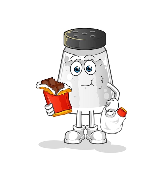 Zout shaker eet chocolade mascotte cartoon vector