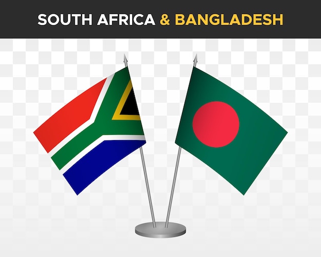 Zuid-Afrika vs Bangladesh Bureau vlaggen mockup geïsoleerde 3d vector illustratie tafel vlaggen