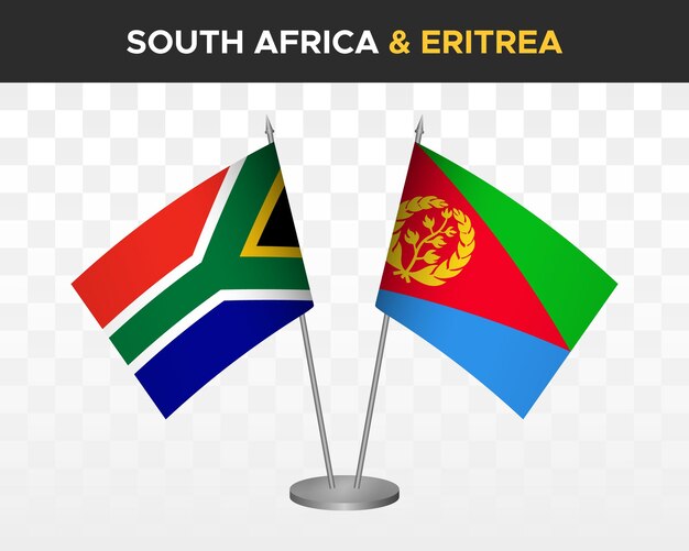 Zuid-Afrika vs eritrea bureauvlaggen mockup geïsoleerde 3d vector illustratie tafelvlaggen