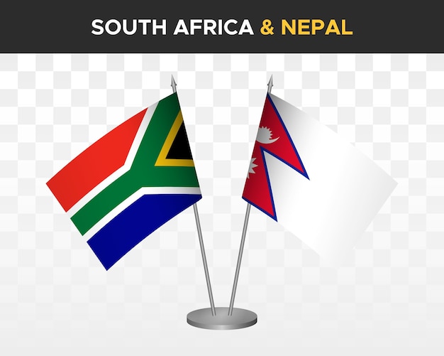 Zuid-Afrika vs Nepal Bureauvlaggen mockup geïsoleerde 3d vector illustratie tafelvlaggen