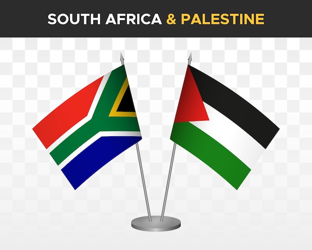 Zuid-Afrika vs Palestina Bureau vlaggen mockup geïsoleerde 3d vector illustratie tafel vlaggen