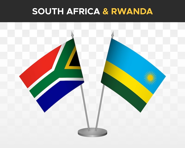 Zuid-afrika vs rwanda bureauvlaggen mockup geïsoleerde 3d vector illustratie tafelvlaggen