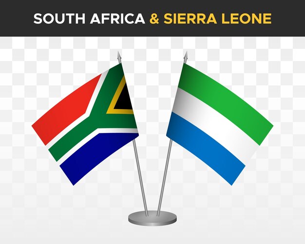 Zuid-Afrika vs Sierra Leone Bureauvlaggen mockup geïsoleerd 3d vector illustratie tafelvlaggen