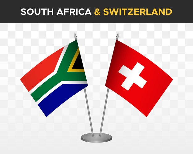 Zuid-Afrika vs Zwitserland Bureauvlaggen mockup geïsoleerde 3d vector illustratie tafelvlaggen