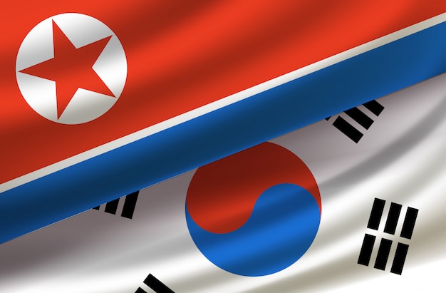 Vector zuid- en noord-korea. vector achtergrond met vlaggen