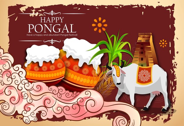 Vector zuid-indiase festival pongal achtergrond sjabloonontwerp vectorillustratie gelukkige pongal vakantie har