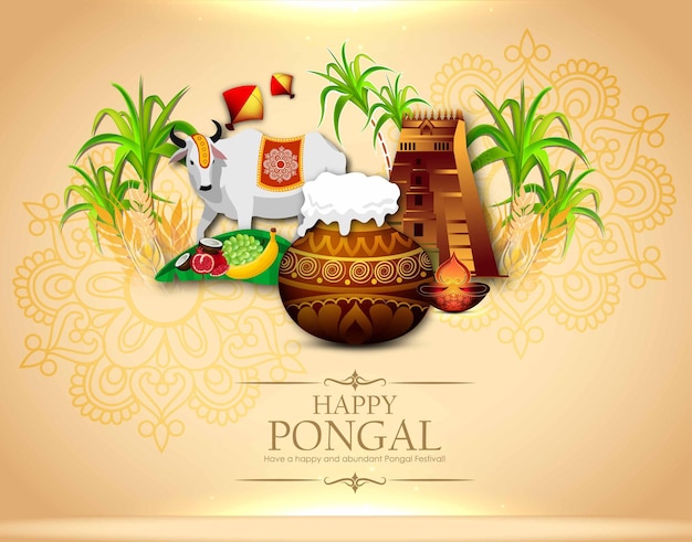 Vector zuid-indiase festival pongal achtergrond sjabloonontwerp vectorillustratie gelukkige pongal vakantie har