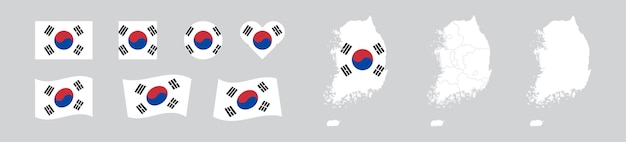 Zuid-Korea set nationale vlag en kaart Republiek Korea geïsoleerd pictogram Vector