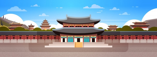 Zuid-Korea van het oriëntatiepunt het Beroemde Paleis Traditionele Koreaanse Tempel