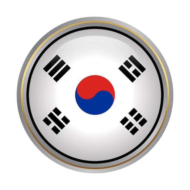 Vector zuid-korea vlag cirkel vorm knop glas textuur op wit