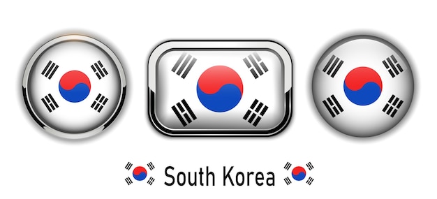 Zuid-Korea vlag knoppen, 3D glanzend.