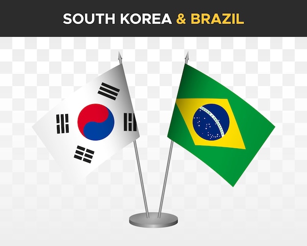 Zuid-Korea vs Brazilië Bureau vlaggen mockup geïsoleerde 3d vector illustratie tafel vlaggen