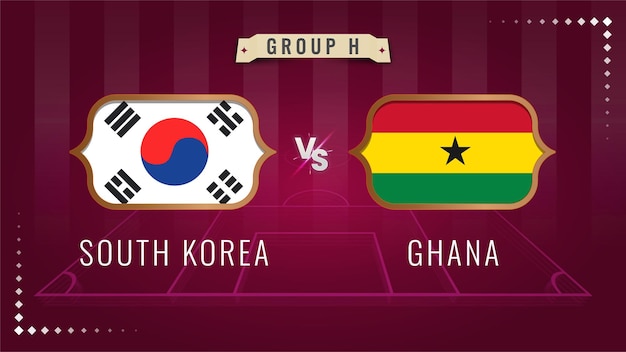 Vector zuid-korea vs ghana wereldkampioenschap voetbal 2022 achtergrondveld in slagen