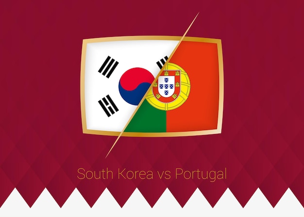 Zuid-Korea vs Portugal groepsfase icoon van voetbalcompetitie op bordeaux achtergrond