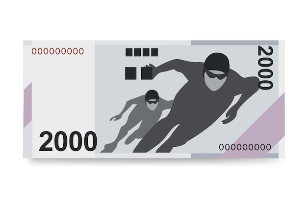 Zuid-Koreaanse Won Vectorillustratie Zuid-Korea geld set bundel bankbiljetten Papiergeld 2000 KRW