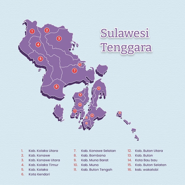 Vector zuidoost-sulawesi kaartsjabloon voor vectoractiva