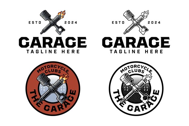 zuiger met vonk stekker gekruist kleurrijke en omtrek logo ontwerp voor garage automotive motorfiets