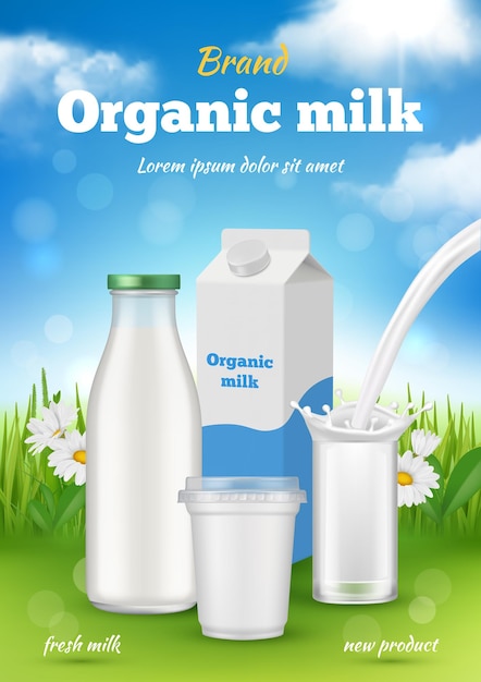 Zuiveladvertenties Banners voor melkproducten in verschillende pakketten, fatsoenlijke vectorsjabloon