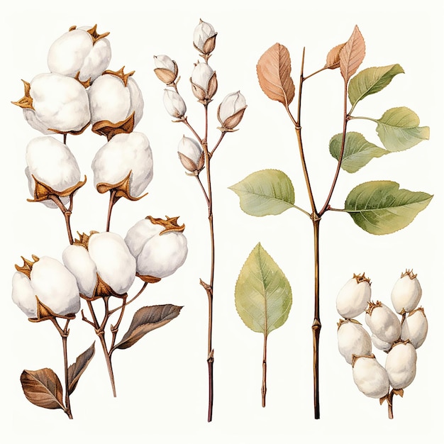 Vector zuivere pluizige zachte textiel aquarel bruiloftsvezel rustieke tekening bladeren boeket getekend botanisch