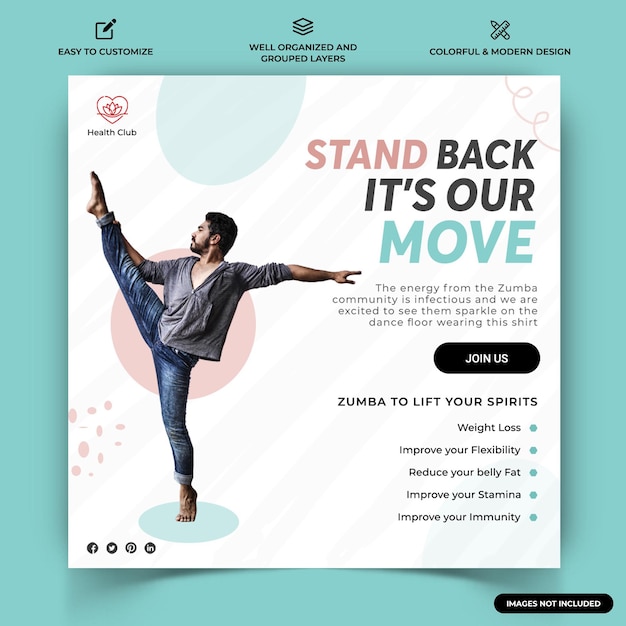 Zumba danza instagram post web banner template vettoriale premium