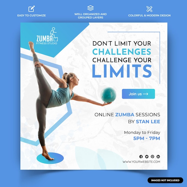 Vettore zumba danza instagram post web banner template vettoriale premium