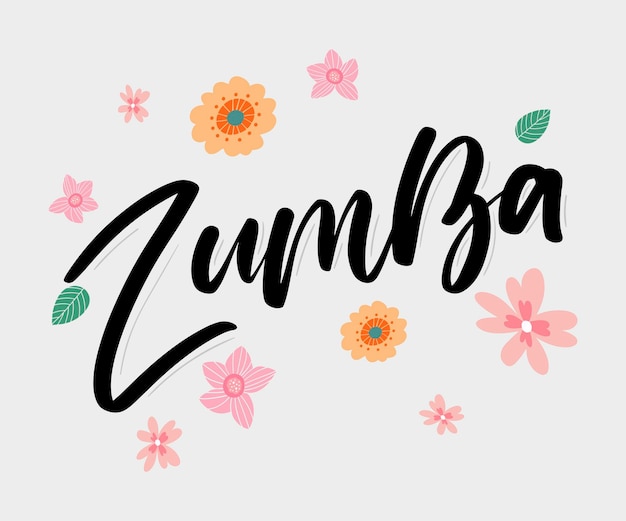 Zumba 댄스 스튜디오 텍스트 서예 단어 배너 디자인 에어로빅 피트니스 벡터 핸드 레터링 그림 흰색 배경에