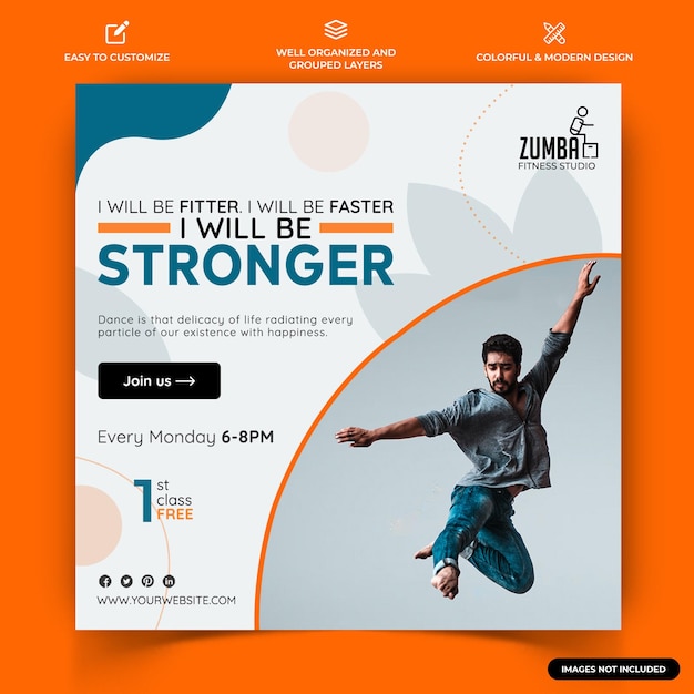 Zumba dans instagram post webbanner sjabloon vector premium