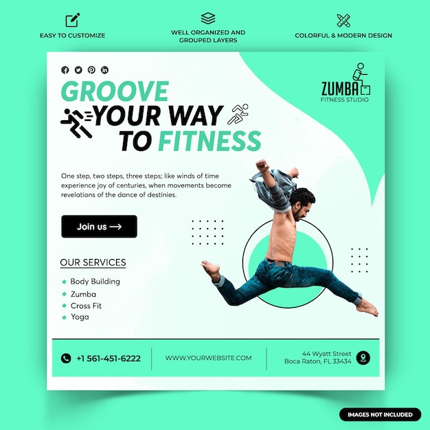 Zumba dans instagram post webbanner sjabloon vector premium